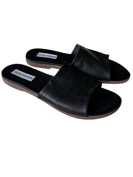 Steve Madden Shoes - Steve Madden Women’s Black Leather Karolyn Flat Sandals Size 8